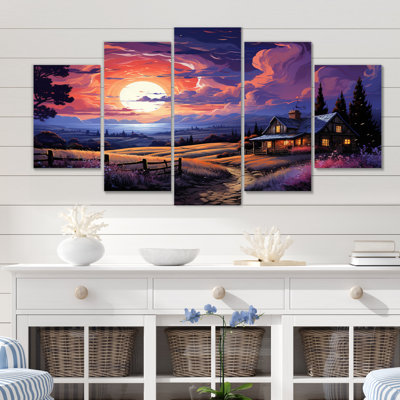 Vieille ferme mauve III - impression sur toile de paysages - 5 panneaux