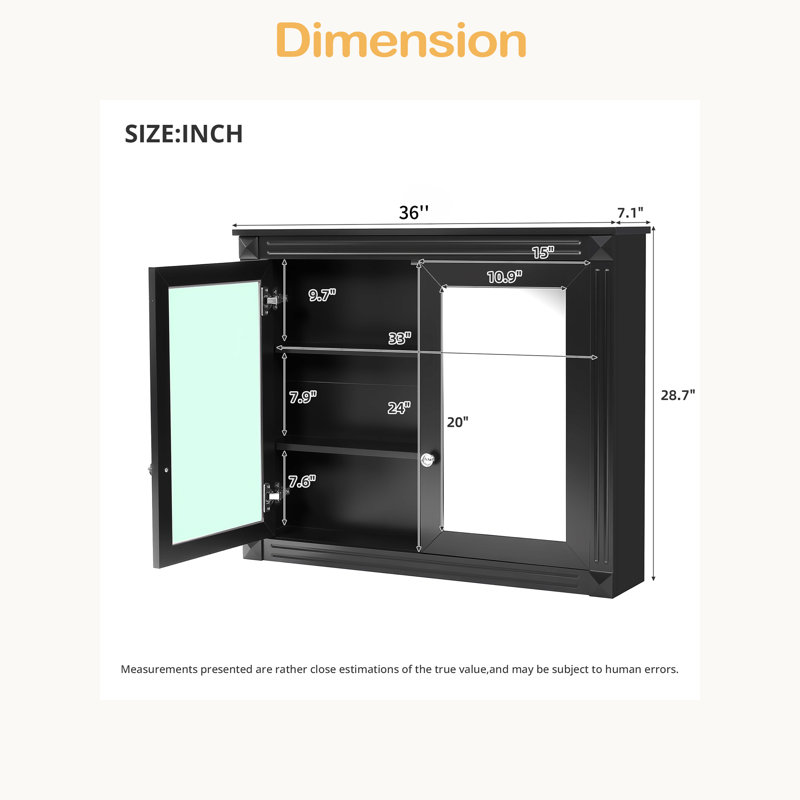 36'' X 28'' Medicine Cabinet, Wall Mounted Bathroom Storage Cabinet, Modern Bathroom Wall Cabinet With 2 Mirrors, Black