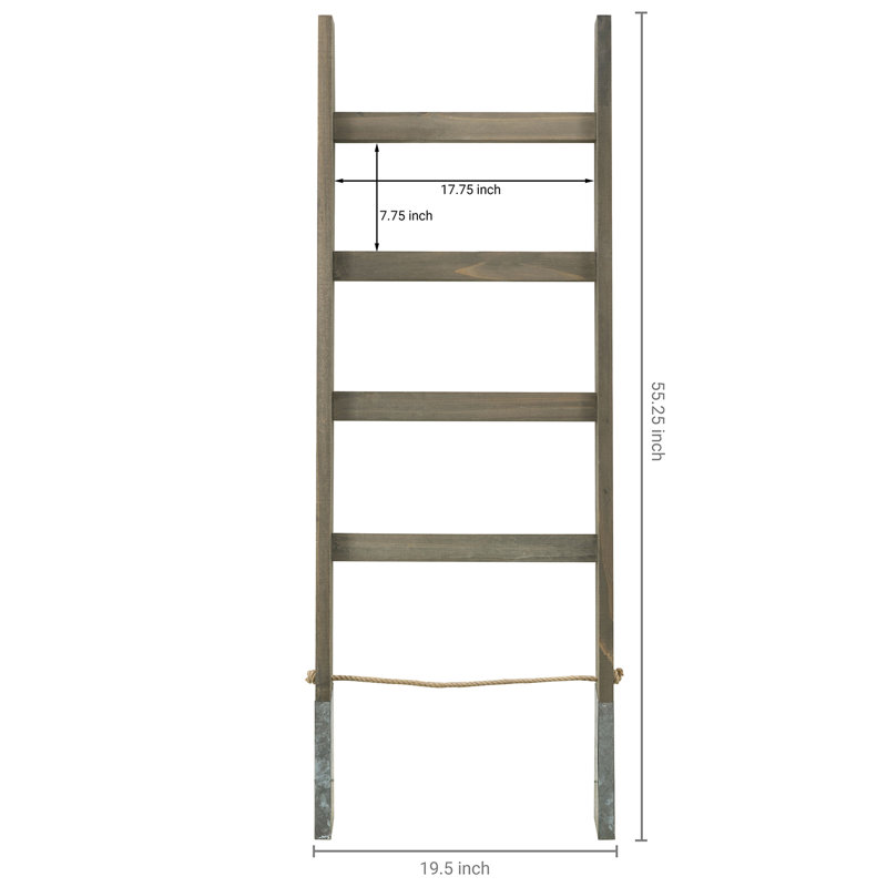 Échelle à couverture en bois massif Farmhouse - Porte-serviettes mural 55 po avec corde et accents métalliques