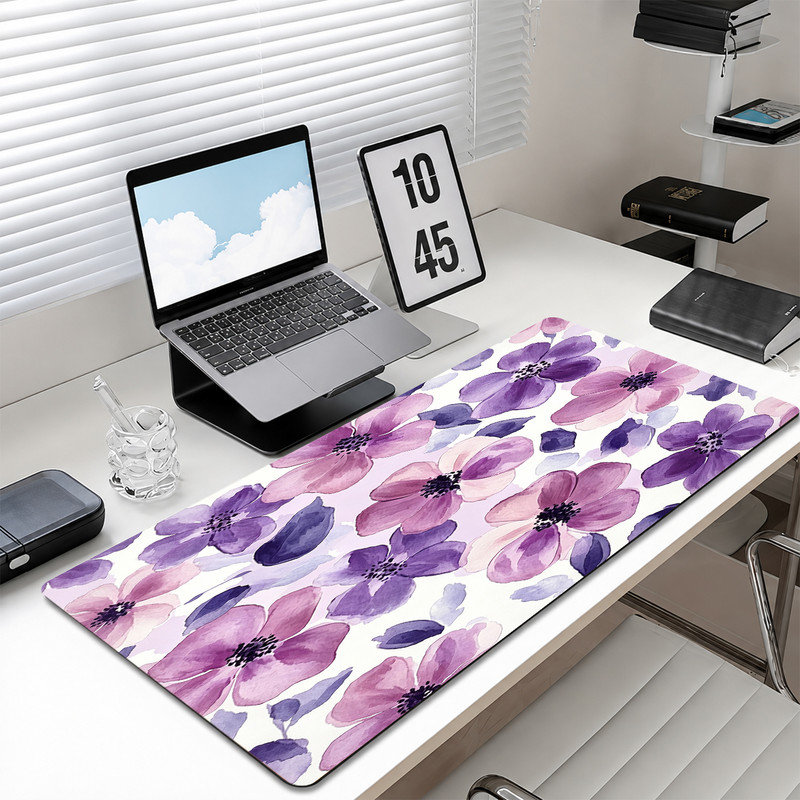  Tapis de souris en caoutchouc, surface en microfibre lisse, base antidérapante, tapis de souris décoratif à bord arrondi pour le bureau et les jeux, 16 po x 36 po, aquarelle mauve