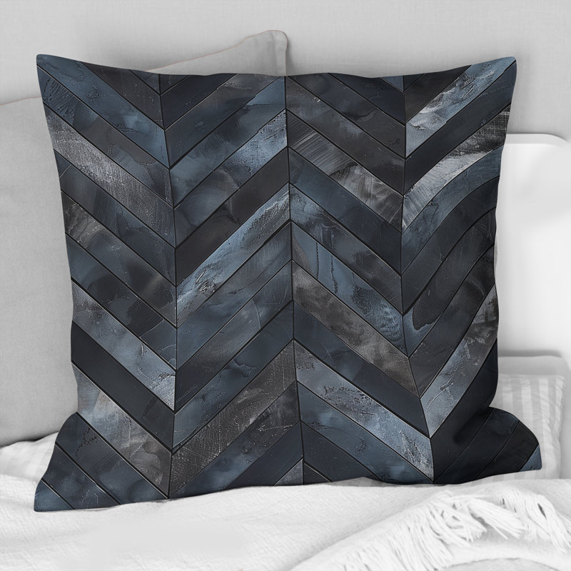 Imprimé à chevrons noir II - Coussin décoratif traditionnel, H 16 po x l 16 po