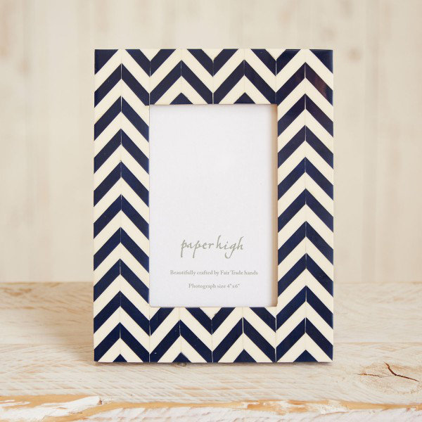 Neha Navy Chevron Patterned Photo Frame, 4" x 6"