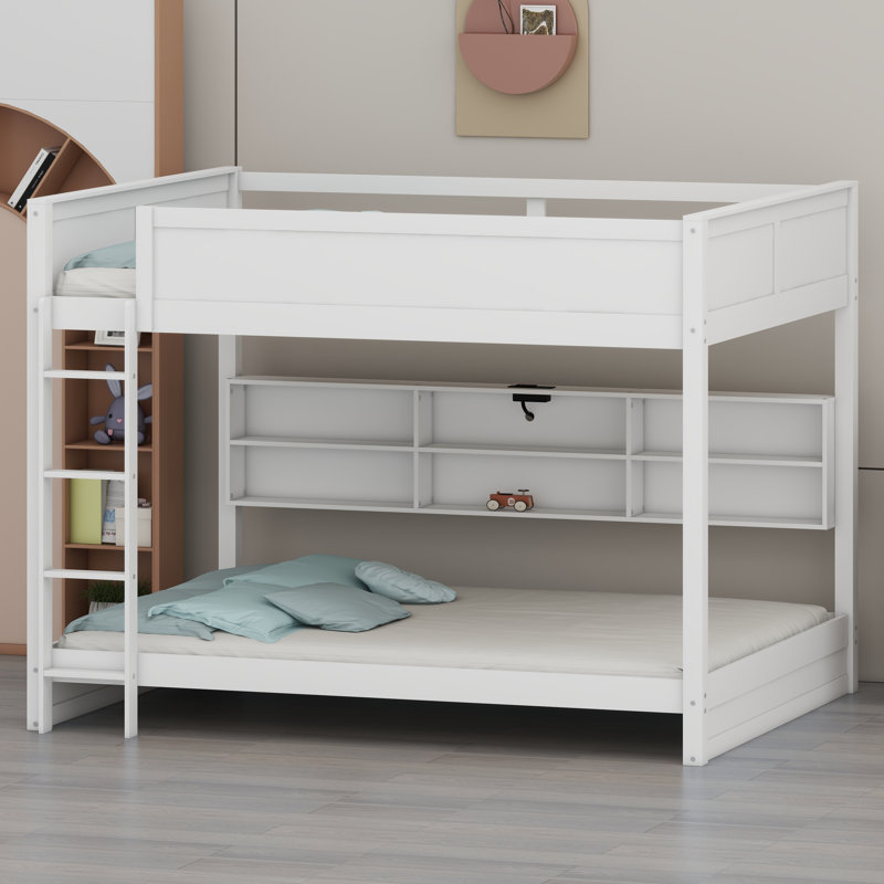 Lit superposé peu encombrant avec tablettes de rangement intégrées et ports USB, White