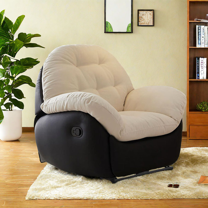 Fauteuil inclinable rembourré Miomir, Tissu en suède beige / noir