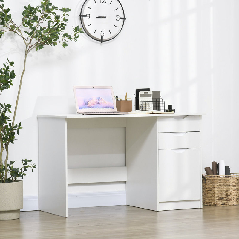 Olivencia Computer Desk with Drawers High Gloss Workstation, White