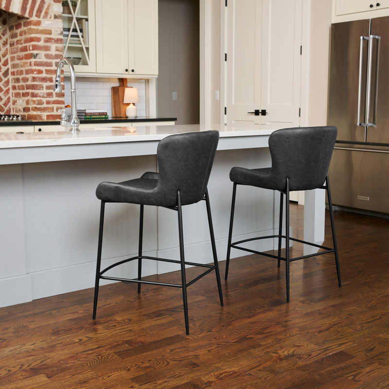 Maven Lane Naomi Stool Faux Leather, Charcoal Seat/Matte Black Frame, Counter Stool (26.77" Seat Height)