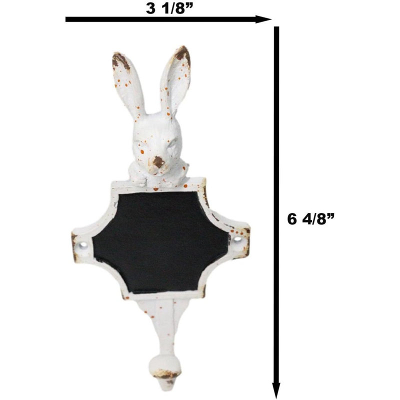 Ensemble de 2 crochets muraux à tête de lapin en étain blanc antique avec tableau noir