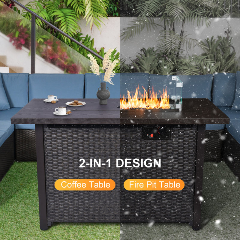 42" Gray and Dark Brown Faux Wood Grain Gas Fire Pit Table