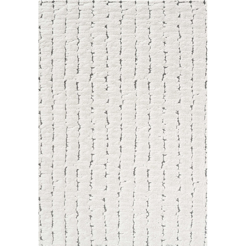 Tapis géométrique en polypropylène tissé à la machine ivoire / gris, Rectangle 5 pi 3 po x 7 pi 7 po