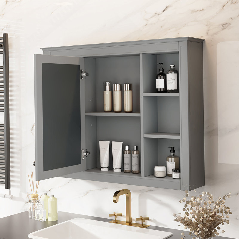 Armoire de rangement murale pour salle de bain 35X27.5Inch, Gris