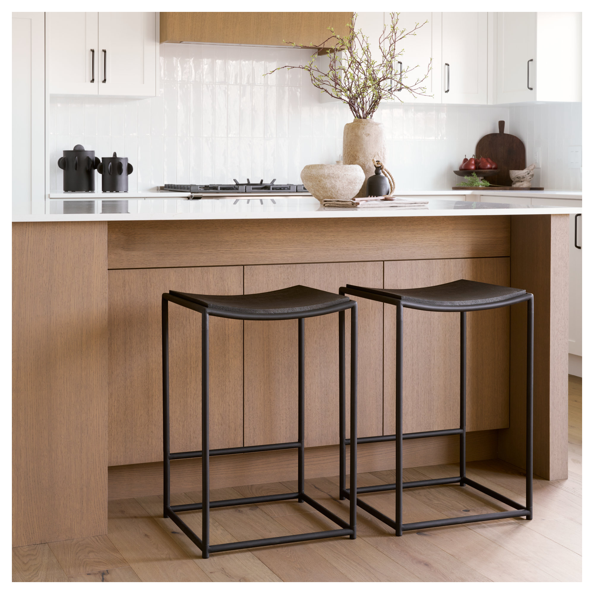 Galina Textured Wood w/ Metal Counter Stool, Black