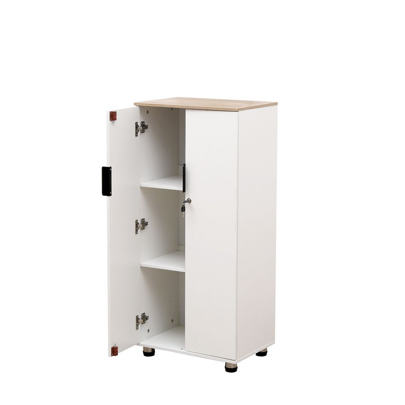 Armoire de rangement à 2 tablettes avec porte verrouillable à 2 portes Saravia, Blanc / Chêne de Sonoma