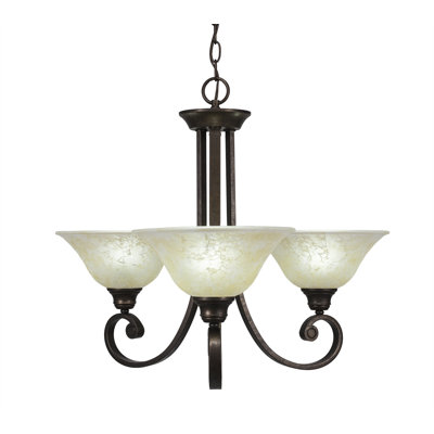 Visser 3 Light Uplight Chandelier Shown In Bronze Finish With 10" Amber Marble Glass