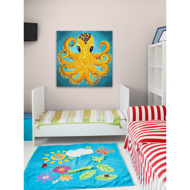 Pieuvre jaune, reproduction sur toile tendue, H 32 po x l 32 po