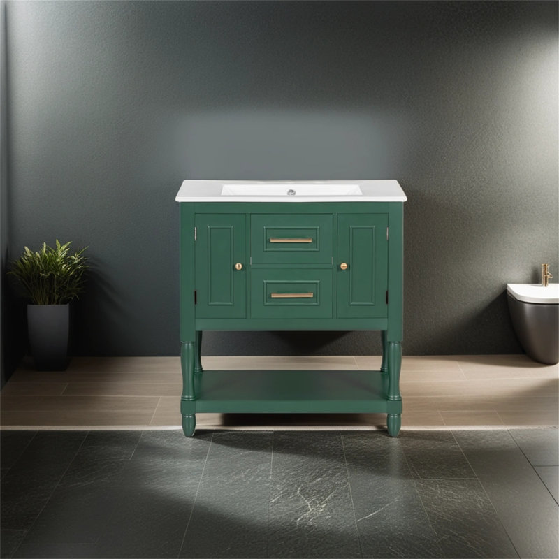 Meuble-lavabo sur pied simple avec plateau en céramique Swadha