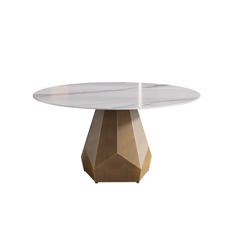 Table de salle à manger en marbre 59,05 po avec base en métal, marbre artificiel pour 6 à 8 personnes, table de salle à manger / cuisine de salle à manger (table de salle à manger seulement)