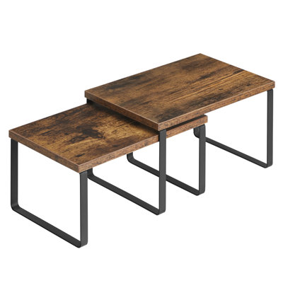 Ensemble de 2 tablettes de rangement pour armoire de cuisine, étagère à épices, empilable, extensible, métal et bois d'ingénierie, encre noire et brun rustique
