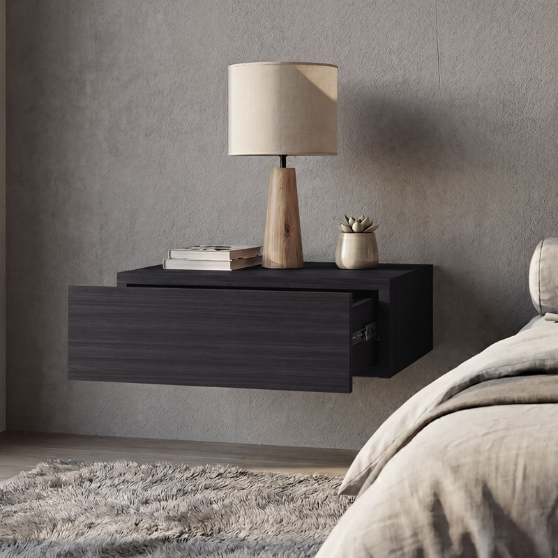 Maxxwel Floating Nightstand, Sleek Wall-Mounted Design With Spacious Drawer Storage, Black