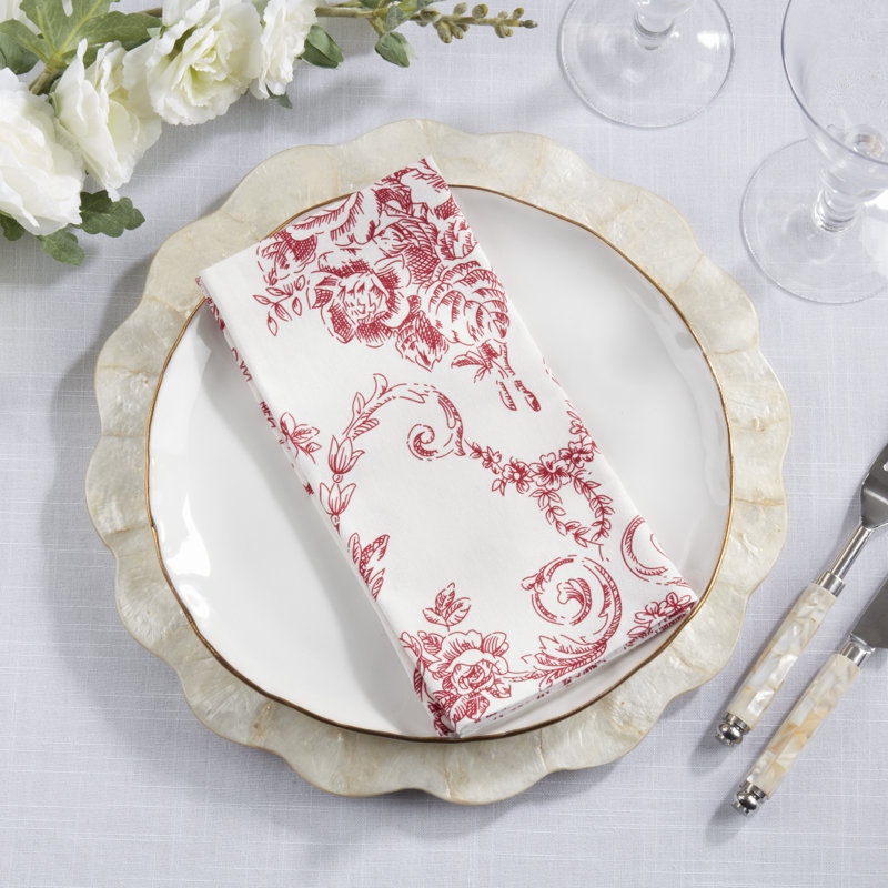 Vickrey Floral and Toile 20" Linen Napkin, Red