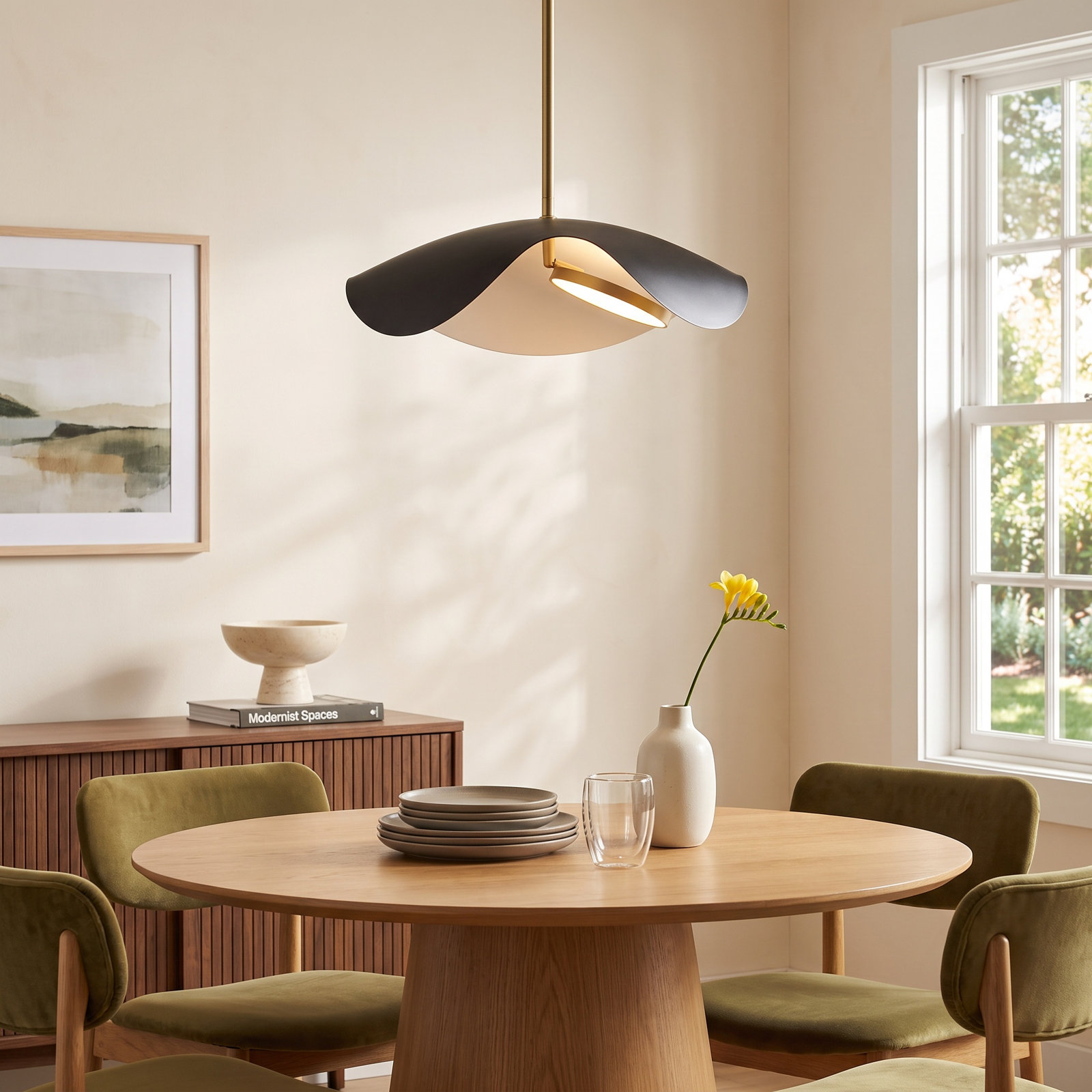 Hinton Single Light LED Pendant, Black/Gold