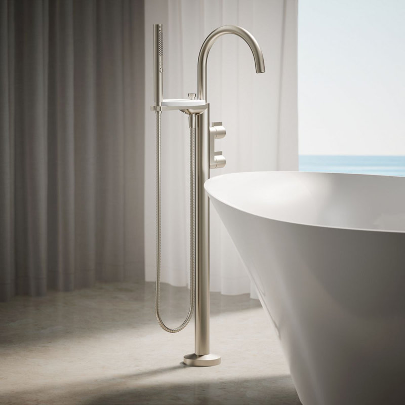 Components Floor-Mount Bath Filler Trim, Vibrant Brushed Nickel, Knob Handle