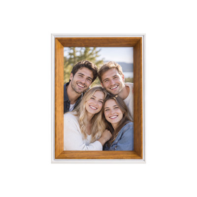 Cadre photo en acrylique, bordure bicolore blanche et noyer, à poser ou à suspendre