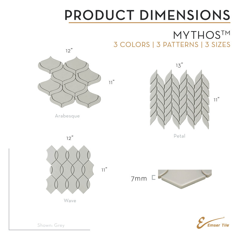 Mythos™ 11" x 13" Ceramic Novelty Mosaic Tile, White