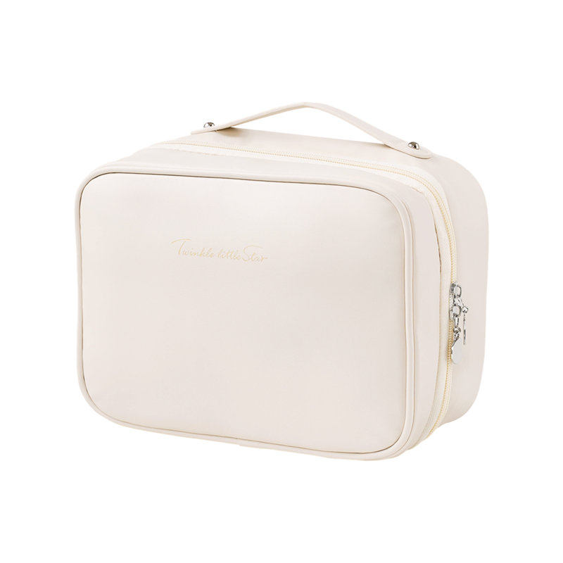 PU Leather；Polyester；PVC；Nylon Zipper Makeup Organiser, Beige