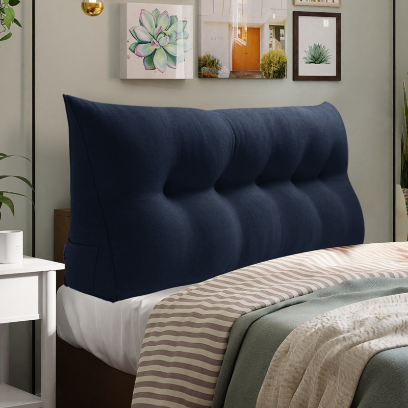 Sit-up Back Comfort Large Triangular Bolster Headboard Reading Wedge Pillow Compression, Queen, Dark Blue