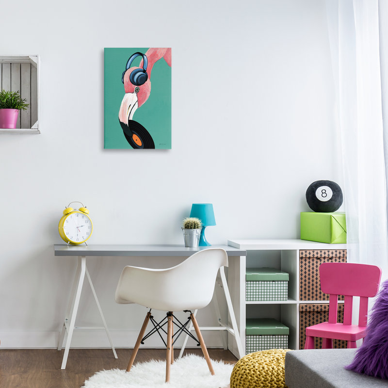 «Fun Musical Flamingo», art mural sur toile par Yvette St. Amant, H 24 po x l 16 po