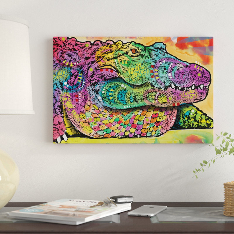 «In A Time Crocodile II», impression sur toile, H 18 po x l 26 po x P 1,5 po, Toile avec cadre noir, Pas de tapis