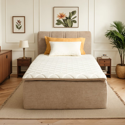 Modern Chenille Upholstered Bed with Headboard, Low Profile Floor Bed, No Assembly Required