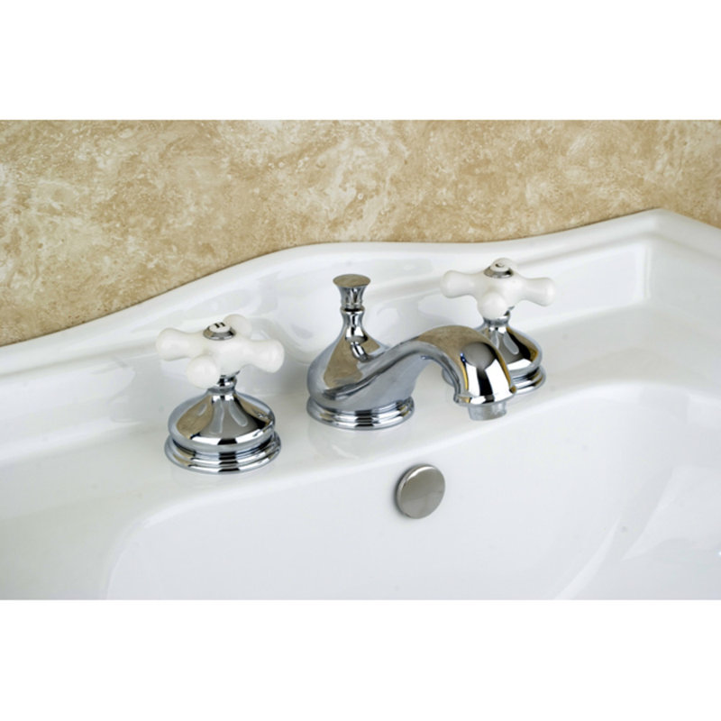 Kingston Brass Heritage Two-Handle 3-Hole Deck Mount Widespread Bathroom Faucet with Brass Pop-Up Drain, Polished Chrome