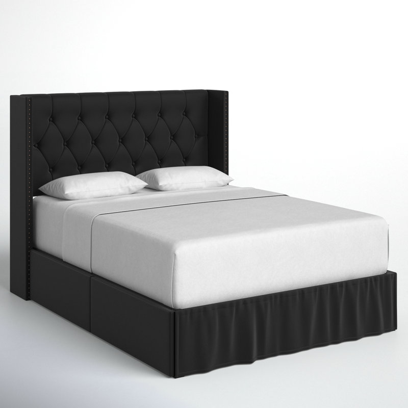 Javionte Upholstered Wingback Storage Bed, Black, Queen