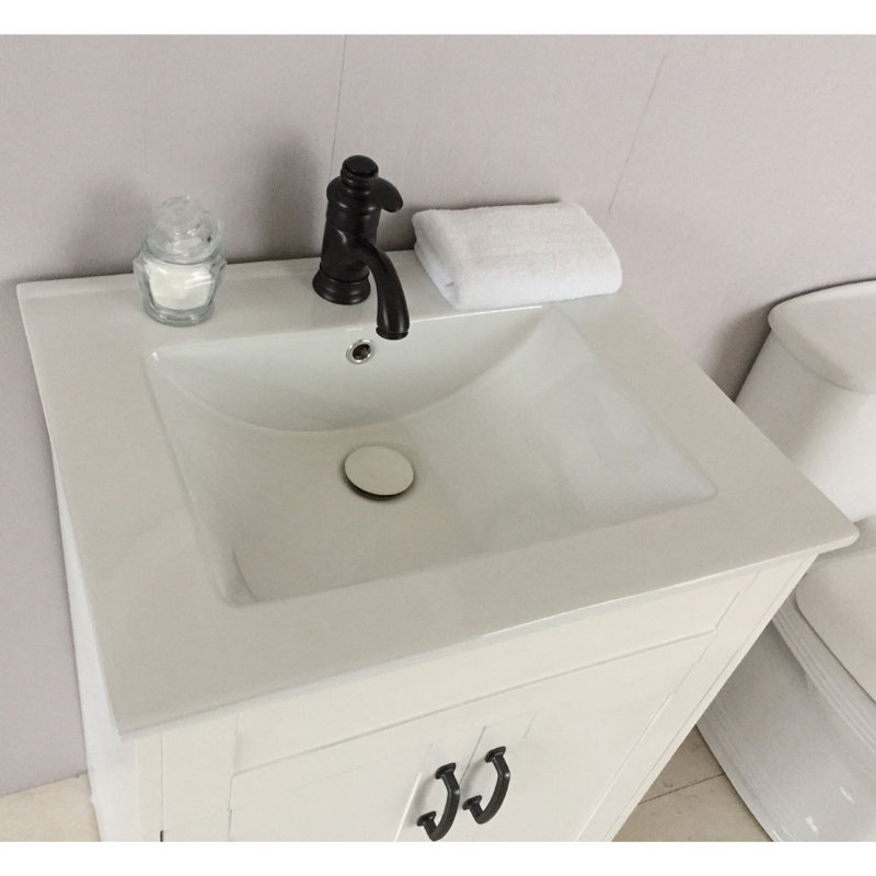 Longo 24'' Single Bathroom Vanity with Ceramic Top, White