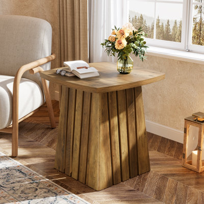 22" Square End Table with Pedestal Base for Living Room, Bedroom