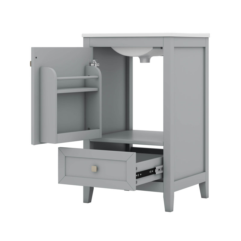 Bathroom Vanity With Sink, Small Bathroom Cabinet, Gray