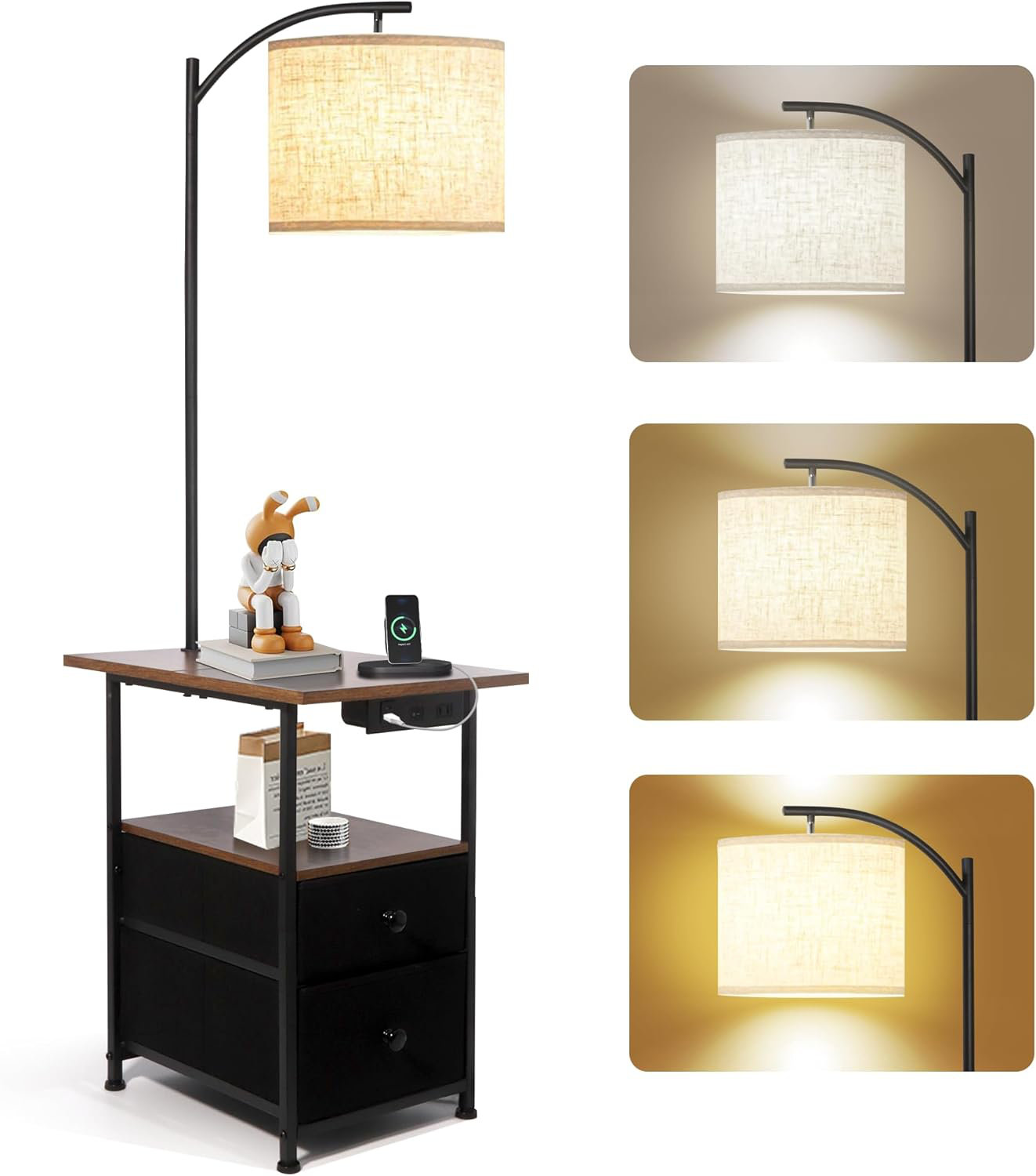 17 Stories Floor Lamp With Table Drawers End Table With
