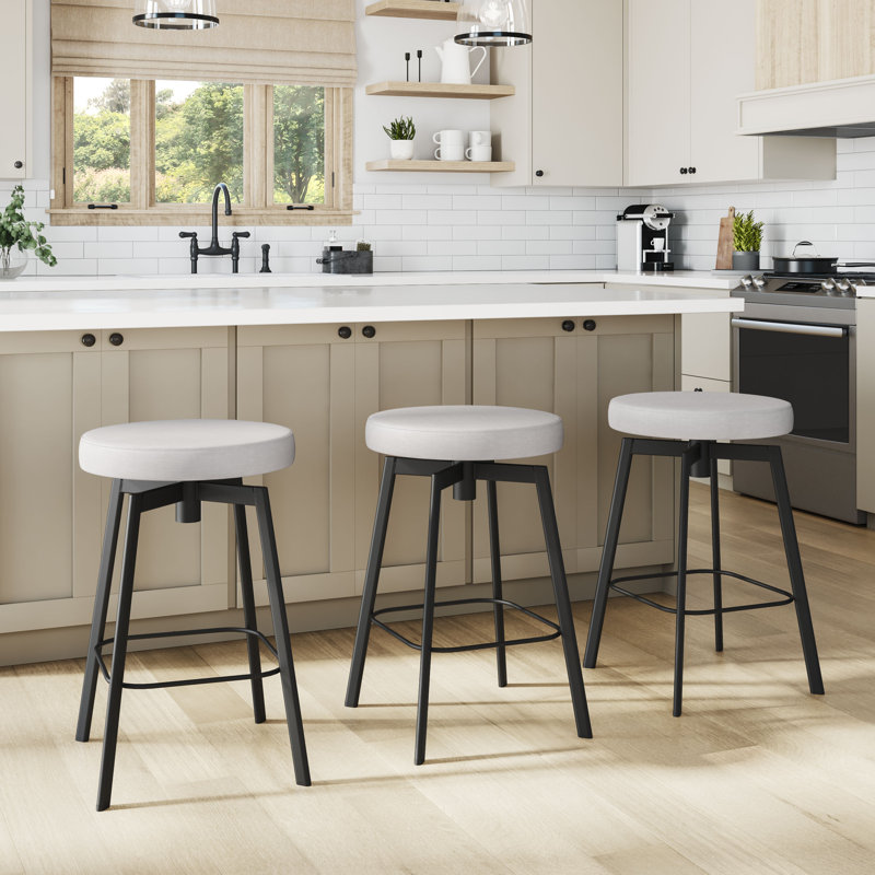 Borries Swivel Backless Counter & Bar Stool, Counter Stool (26.75" Seat Height), Vinyl-White