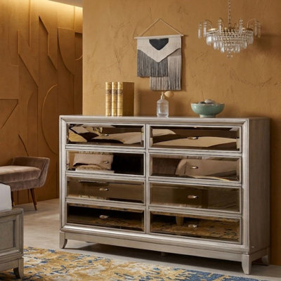 Tiroir argenté à 8 tiroirs 58 po Silynne Commode large