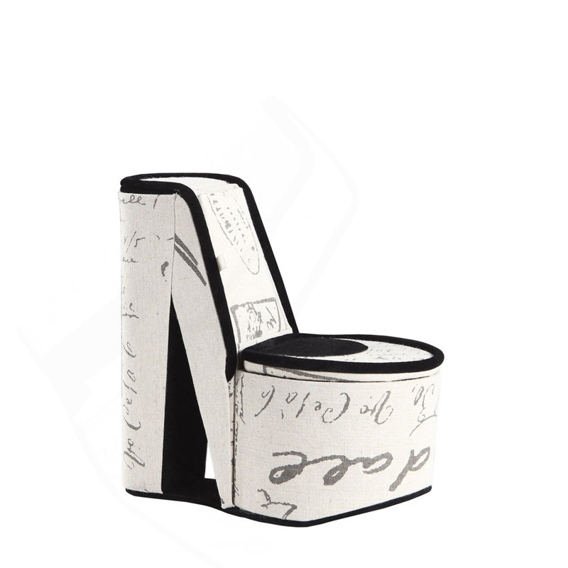 Boîte à bijoux de 9 po de hauteur avec rangement caché, conception de chaussures à talons hauts, impression de lettres au pochoir