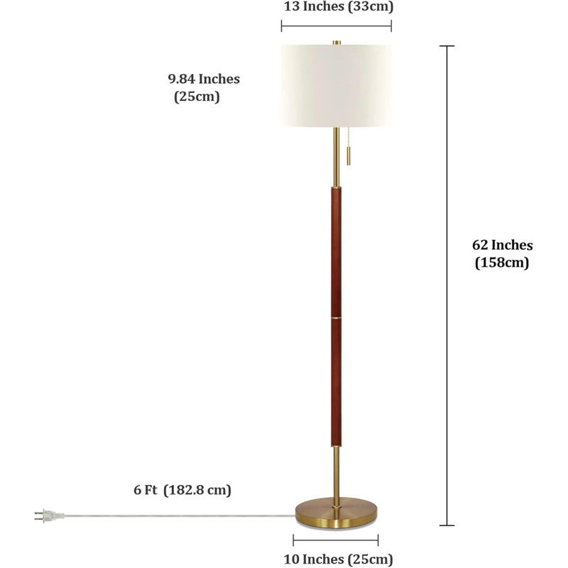 Lampe sur pied 62 "en noyer doré 62" pour salon, lampe de plancher Mid-Century moderne à intensité variable 1200LM