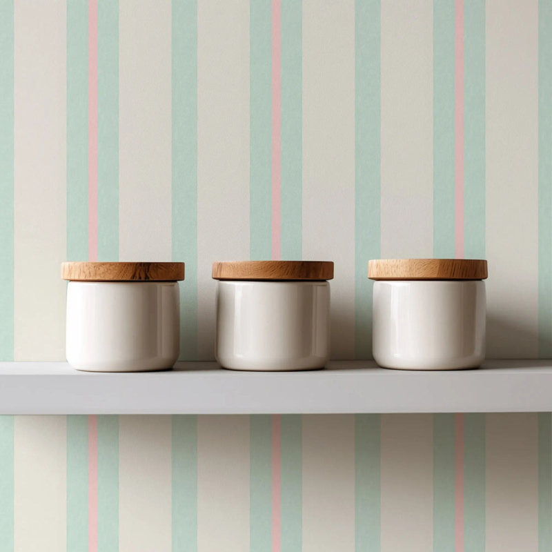 Miami Stripe Mini - Wallpaper, South Beach Teal, Faux Grasscloth, Non-Pasted