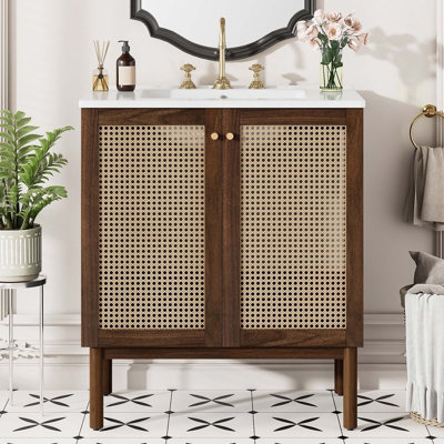 Compact Bathroom Vanity With Handwoven Bamboo Doors And Soft-Close Design For Small Spaces
