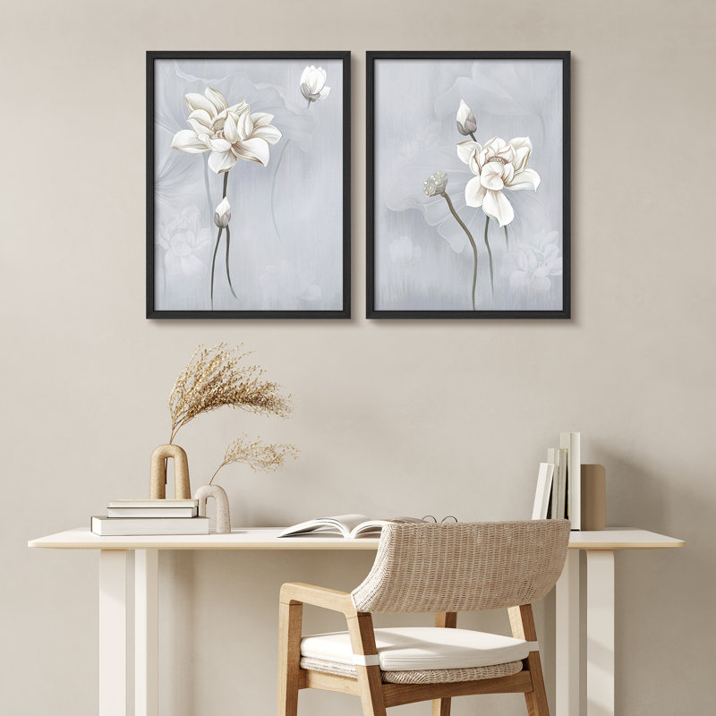 Art moderne de fleurs de lotus Blossom, Noir, noir, noir, noir, H 14 po x l 11 po