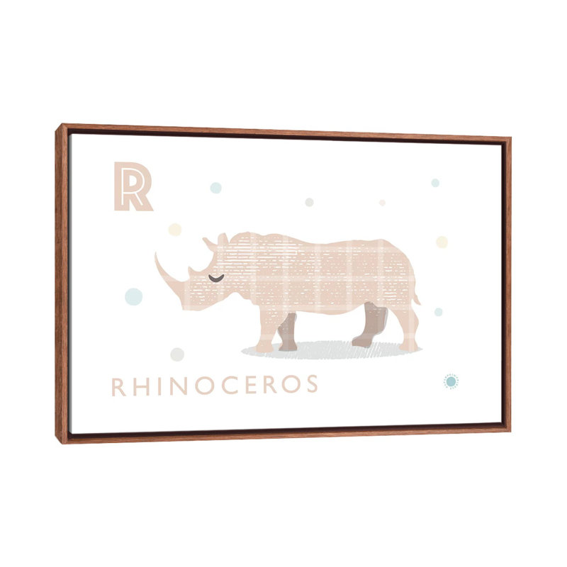 Rhino - imprimé, Pas de tapis, Toile avec cadre brun, H 26 po x l 40 po x 1,5 po