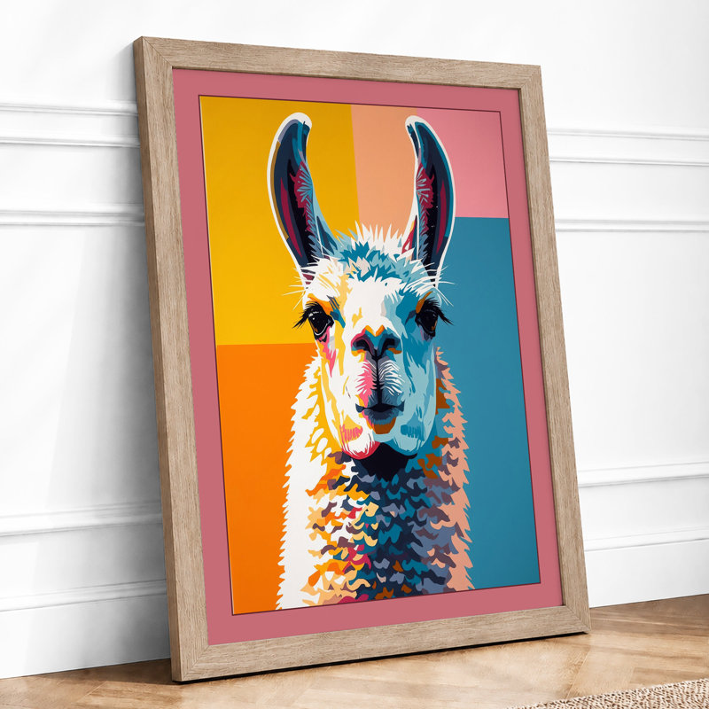 Colourful Llama Pop Art Modern - Print, A1 - 84.1 x 59.4 cm, Oak