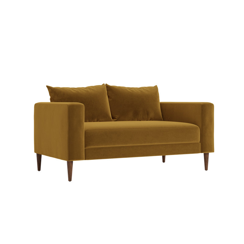Essential Loveseat, Mustard Recycled Velvet, Dark Brown