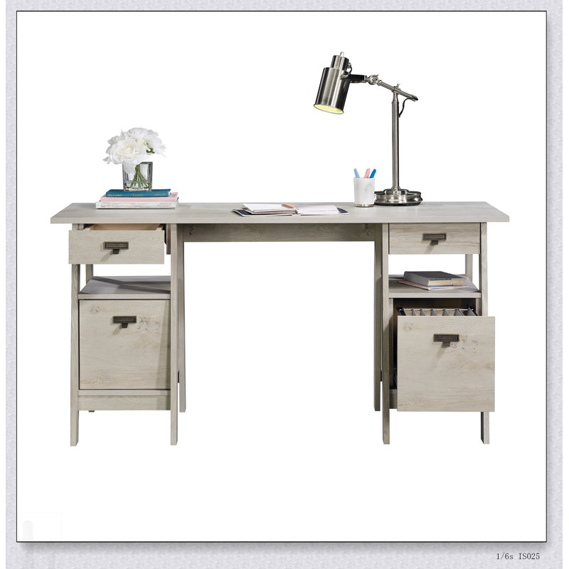 Bureau de direction élégant avec une grande surface de travail et un rangement organisé, parfait pour la productivité du bureau à domicile
