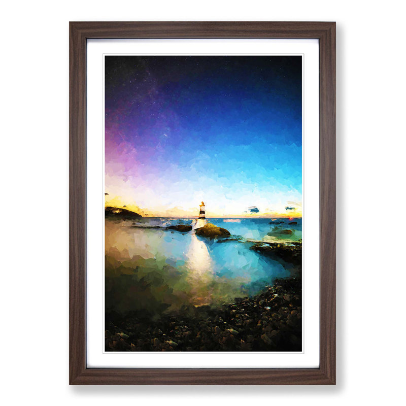Penmon Lighthouse in Anglesey Wales in Abstract - Picture Frame Graphic Art Print, Walnut Framed, 36cm H x 27cm W x 2cm D
